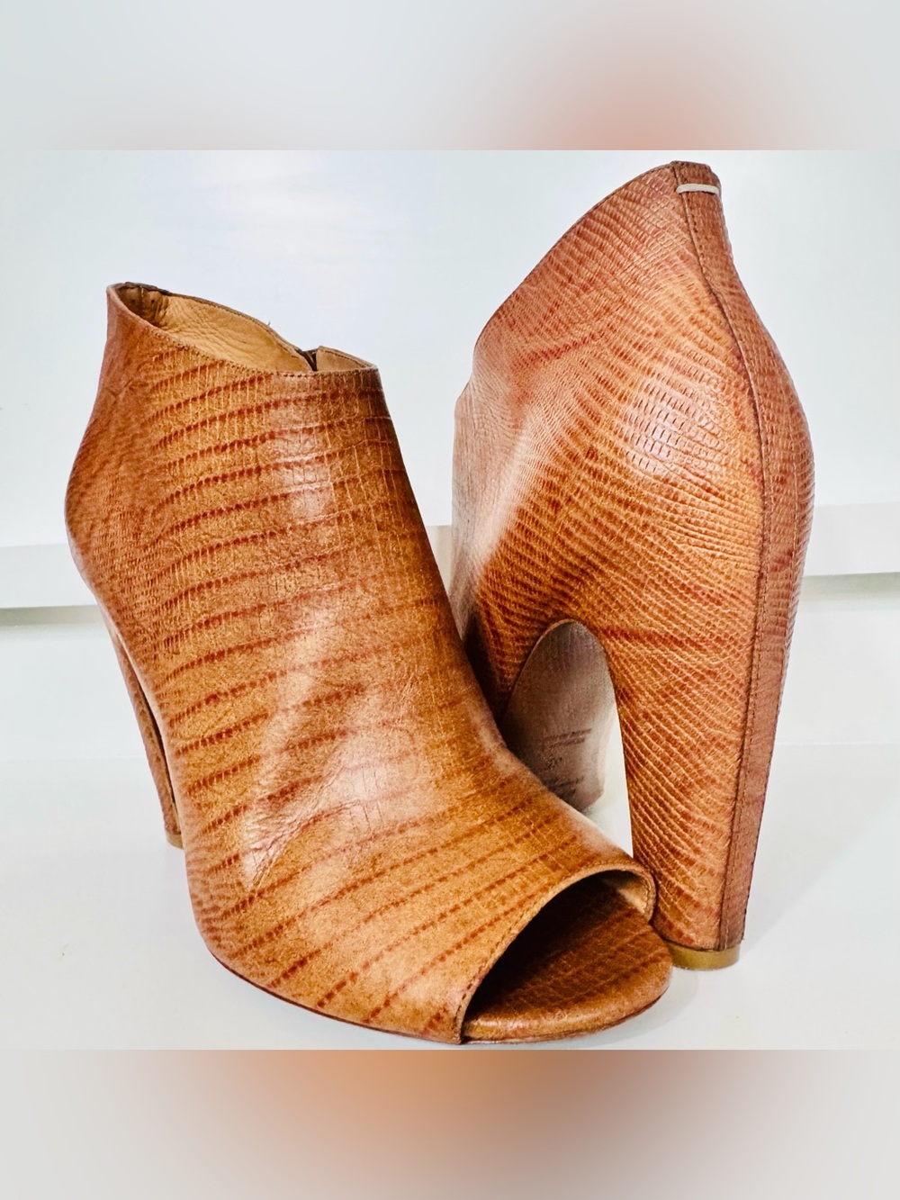 Maison Martin Margiela Peep Toed Bootie  EU 38 US Snakeskin Embossed H.O.T AF 🔥